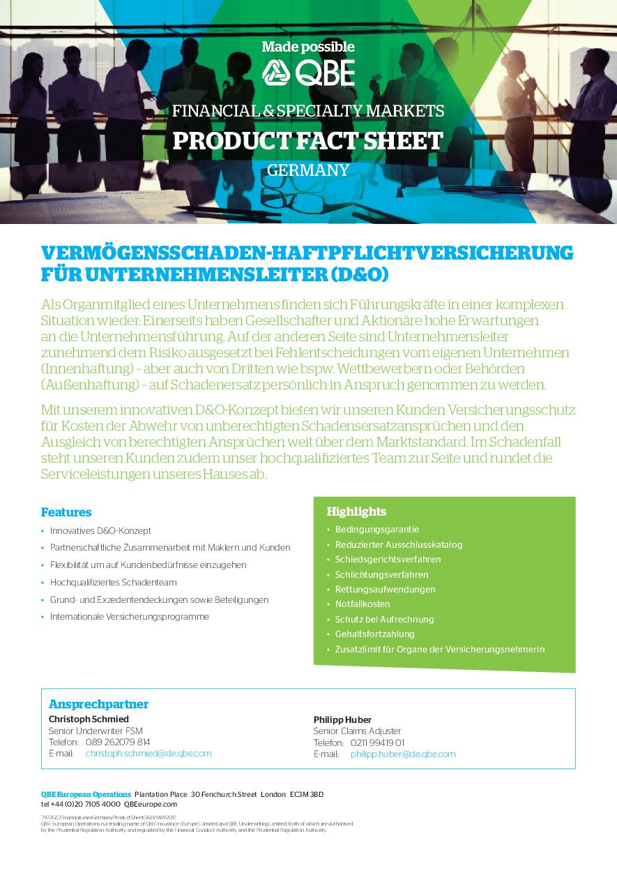 QBE Germany D&O Product Sheet